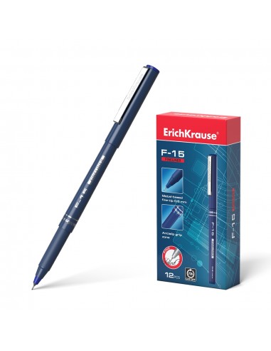 Erichkrause Boligrafo F-15 de Trazo Fino - Clip Metalico - Conviene para Cualquier Tipo de Papel - Cuerpo Opaco Redondo -