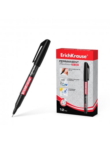 Erichkrause Marcador Permanente Fp-50 - Punta Fina de 0.6mm - Resistente a La Luz y al Agua - Color Negro