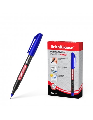Erichkrause Marcador Permanente Fp-50 - Punta Fina de 0.6mm - Resistente a La Luz y al Agua - Color Azul