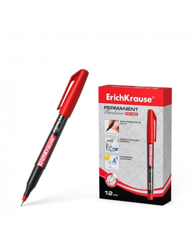 Erichkrause Marcador Permanente Fp-50 - Punta Fina de 0.6mm - Resistente a La Luz y El Agua - Color Rojo