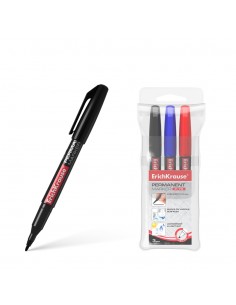Erichkrause Pack de 3 Marcadores Permanente P-70 - Punta de Bala de 1.0mm - Resistente al Agua y a La Luz - Negro-Azul-Rojo