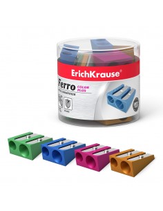 Erichkrause Ferro Color Plus - Sacapuntas Doble de Aluminio - Agarre Ergonomico - 8mm y 11mm de Diametro - Color Surtido