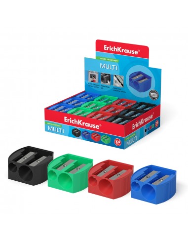 Erichkrause Multi - Sacapuntas de Plastico con Dos Orificios - Diametros de 8mm y 11mm - Color Surtido