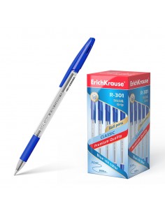 Erichkrause Boligrafo R-301 Classic Stick&Grip 1.0 - Cuerpo Transparente Hexagonal - Zona de Agarre de Goma - Capuchon