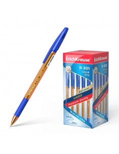 Erichkrause Boligrafo R-301 Amber Stick&Grip 0.7 - Cuerpo Hexagonal Translucido - Zona de Agarre de Goma - Punta de 0.7mm -