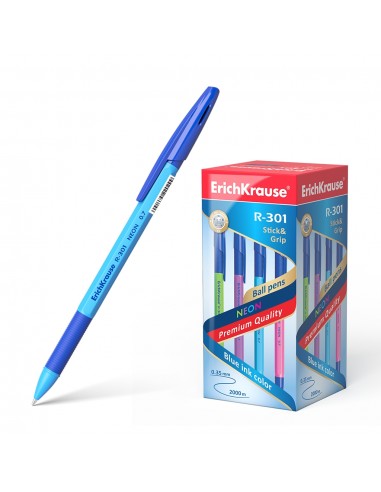 Erichkrause Boligrafo R-301 Neon Stick&Grip 0.7 - Cuerpo Hexagonal Translucido - Zona de Agarre de Goma - Punta de 0.7mm -