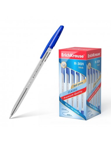 Erichkrause Boligrafo R-301 Classic Stick 1.0 - Cuerpo Transparente Hexagonal - Punta de 1.0mm - Tinta de Secado Rapido -