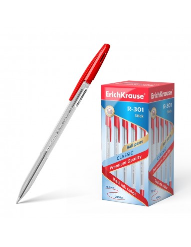 Erichkrause Boligrafo R-301 Classic Stick 1.0 - Cuerpo Transparente Hexagonal - Punta de 1.0mm - Tinta de Secado Rapido -
