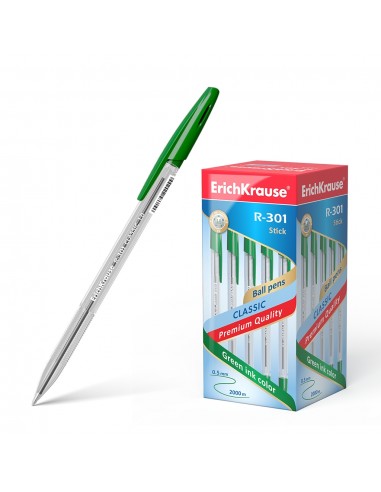 Erichkrause Boligrafo R-301 Classic Stick 1.0 - Cuerpo Hexagonal Transparente - Punta de 1.0mm - Tinta de Secado Rapido -