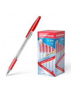 Erichkrause Boligrafo R-301 Classic Stick&Grip 10 - Cuerpo Transparente Hexagonal - Zona de Agarre de Goma - Capuchon