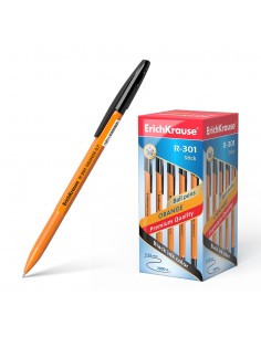 Erichkrause Boligrafo R-301 Naranja Stick 0.7 - Cuerpo Hexagonal Opaco - Punta de 0.7mm - Tinta de Secado Rapido - Color Negro