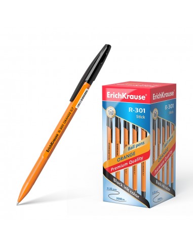 Erichkrause Boligrafo R-301 Naranja Stick 0.7 - Cuerpo Hexagonal Opaco - Punta de 0.7mm - Tinta de Secado Rapido - Color Negro