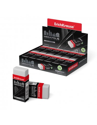 Erichkrause Megapolis Goma de Borrar Suave de Forma Clasica - Fabricada de Caucho Termoplastico Hipoalergenico - Ecologica y