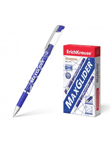 Erichkrause Boligrafo Maxglider - Ultra Glide Technology - Cuerpo Redondo con Grip de Goma - Tinta Azul