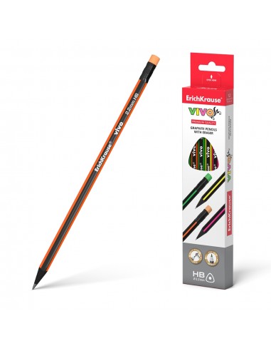 Erichkrause Vivo HB - Lapiz de Grafito Triangular con Goma de Borrar - Madera Seleccionada - Alta Resistencia al Impacto -