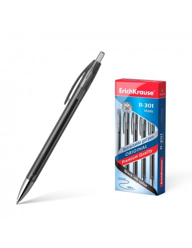 Erichkrause Boligrafo de Gel Automatico R-301 Original Gel Matic - Tinta de Gel de Secado Rapido - Cuerpo Transparente con