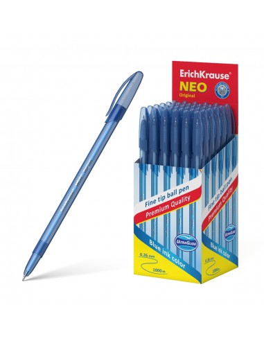 Erichkrause Boligrafo Neo Original - Punta de Aguja Sofisticada Fine Tip - Cuerpo Redondo Translucido Mate - Tinta Color Azul