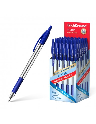 Erichkrause Boligrafo Automatico R-301 Classic Matic&Grip 1.0 - Punta de 1.0mm - Tinta de Secado Rapido - Color Azur