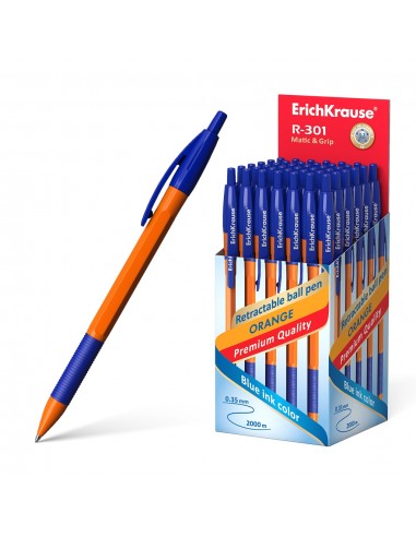 Erichkrause Boligrafo Automatico R-301 Naranja Matic&Grip 07 - Cuerpo Hexagonal Opaco - Grip de Goma - Punta de 07mm - Tinta