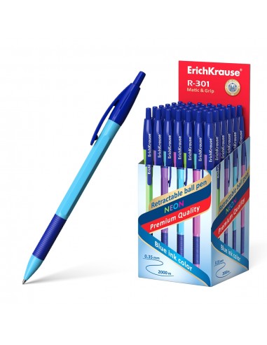 Erichkrause Boligrafo Automatico R-301 Neon Matic&Grip 0.7 - Cuerpo Hexagonal Neon - Punta de 0.7mm - Tinta de Secado Rapido