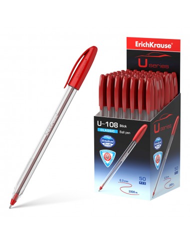 Erichkrause Boligrafo U-108 Classic Stick - Ultra Glide Technology - Tinta Roja