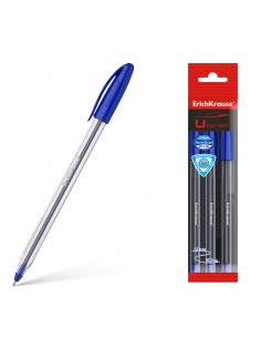 Erichkrause Pack de 3 Boligrafos U-108 Classic Stick 1.0 - Ultra Glide Technology - Color Azul