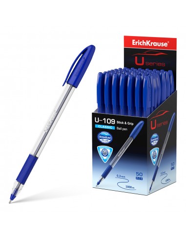 Erichkrause Boligrafo U-109 Classic Stick&Grip - Ultra Glide Technology - Tinta Azul