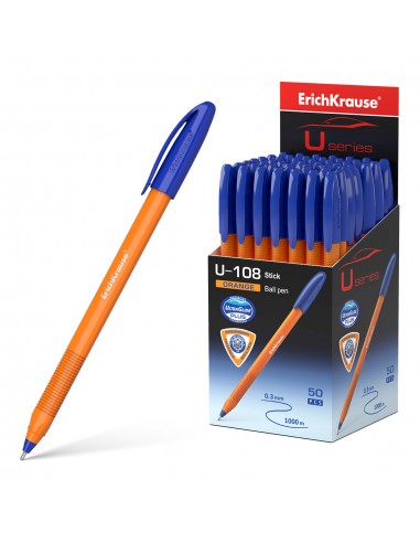 Erichkrause Boligrafo U-108 Naranja Stick - Ultra Glide Technology - Tinta Azul