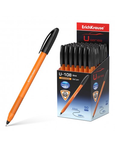 Erichkrause Boligrafo U-108 Naranja Stick - Ultra Glide Technology - Tinta Color Negro