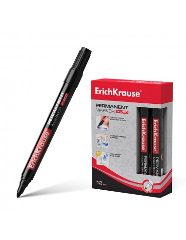 Erichkrause Marcador Permanente P-200 - Punta en Forma de Bala - Resistente al Agua y a los Rayos UV - Color Negro