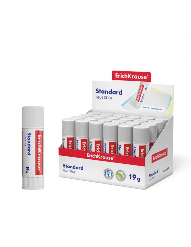 Erichkrause Pegamento en Barra Standard - 19G - Expositor 24 uds. - Pegado Rapido y Confiable - Facil de Aclarar con Agua -