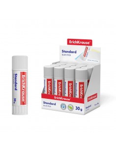 Erichkrause Pegamento en Barra Standard - 30G - Expositor 12 uds. - Pegado Rapido y Confiable - Facil de Aclarar con Agua -