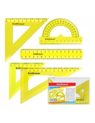 Erichkrause Conjunto de Geometria Pequeño - Regla de 15 cm - Escuadra de 7 cm 45-9 cm 45-13 cm 60-- Transportador de