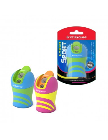 Erichkrause Sacapuntas Cyber Sport - Dos Orificios de 8mm y 11mm - Contenedor para Virutas - Sistema Total Clean - Color Negro