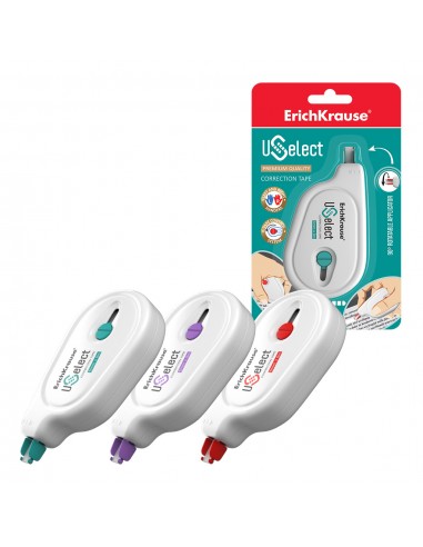 Erichkrause Cinta Correctora Uselect - Adecuada para Uso Ambidiestro - Aplicador Giratorio - Control de Cinta - Secado