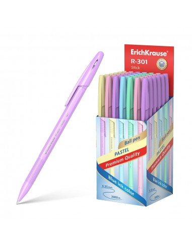 Erichkrause Boligrafo R-301 Pastel Stick 0.7 - Recargable - Tinta de Secado Rapido - Color Azul