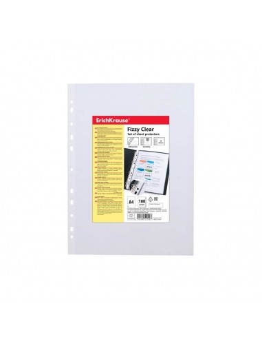 Erichkrause Pack de 100 Fundas Protectoras Fizzy Clear - 30cm - A4 - Transparente