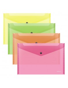 Erichkrause Pack de 12 Sobres Glossy Neon - Tamaño-4 - Semitransparente - Surtido de Colores - Color Surtido