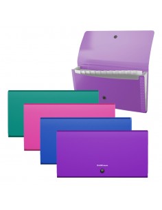 Erichkrause Pack de 4 Clasificadores Matt Vivid - 12 Fundas - Tamaño Cheque - Colores Surtidos