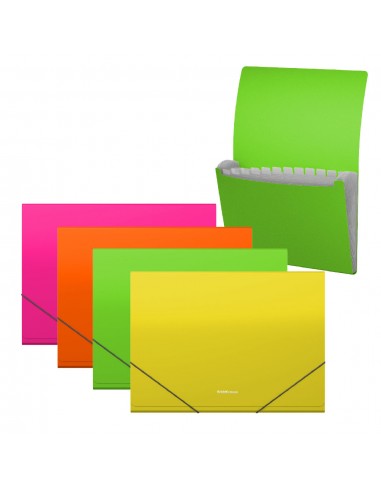 Erichkrause Pack de 4 Clasificadores Matt Neon - 12 Fundas - Tamaño A4 - Color Surtidos