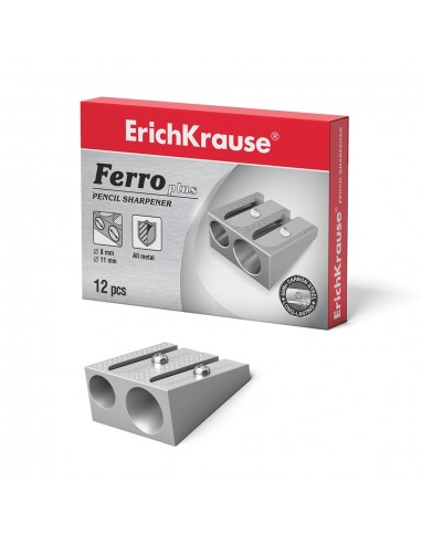 Erichkrause Ferro Plus - Sacapuntas Doble de Aluminio - Agarre Ergonomico - Dos Agujeros de 8mm y 11mm - Cuchilla de Acero al