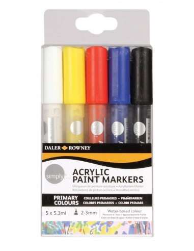 Daler Rowney Simply Pack de 5 Rotuladores Acrilicos - Secado Rapido - Base de Agua - Colores Surtidos