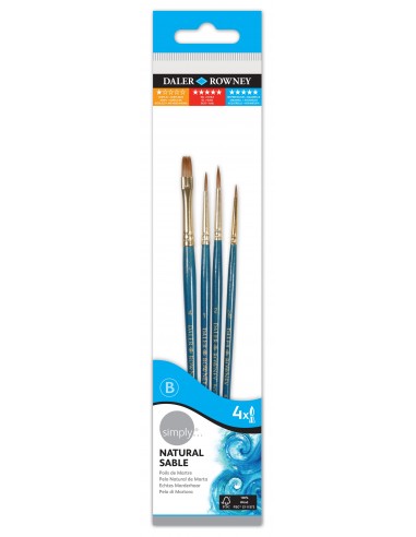 Daler Rowney Simply Pack de 4 Pinceles de Marta - Diseño Ergonomico - Color Azul