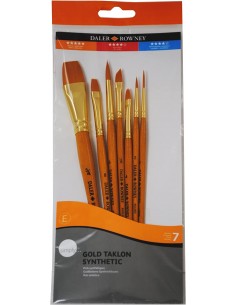 Daler Rowney Simply Pack de 7 Pinceles Sinteticos - Diseño Ergonomico - Oro Taklon - Color Naranja