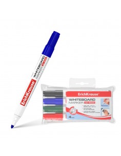 Erichkrause Pack de 4 Marcadores Pizarra W-500 - Punta en Forma de Bala Resistente al Daño - Ancho de Escritura de 08 a 25