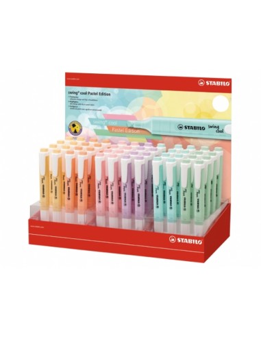 Stabilo Swing Cool Pastel Expositor de 48 Marcadores Fluorescentes - Cuerpo Plano - Punta Biselada - Trazo entre 1 y 4mm -