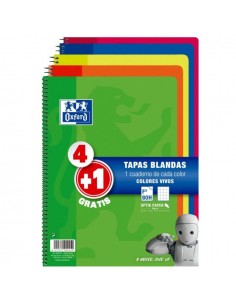 Oxford Pack 4 1 Cuadernos Espiral Formato Folio Cuadriculado 4x4mm - 80 Hojas - Tapa Blanda - Colores Surtidos