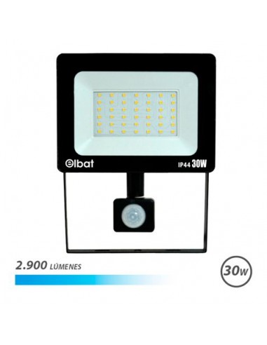 Elbat Foco LED con Sensor de Movimiento - Potencia-30W - Lumenes-2900 - Luz Fria 6.500K - Vida Util-30.000 - 50.000 Horas