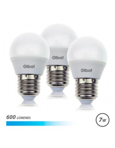Elbat Pack 3 Bombillas - Potencia 7W - Lumenes 600 - Tipo de Luz 6500K Luz Fria - Casquillo E27 - Angulo 220-- Dimensiones