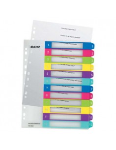 Leitz WOW Indice de Plastico Imprimible Multicolor 12 Pestañas - Multitaladro - Formato A4 - Color Translucido
